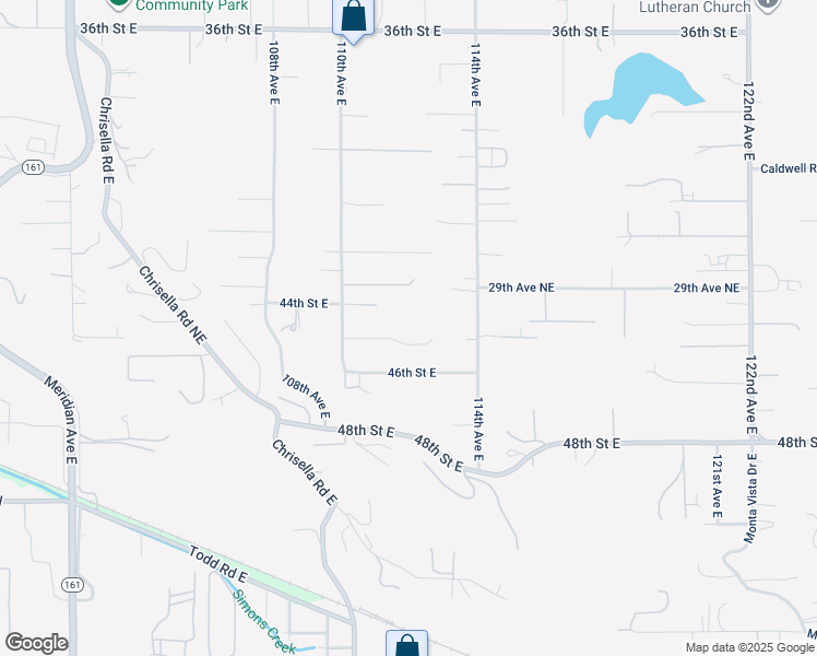 map of restaurants, bars, coffee shops, grocery stores, and more near 11122 45th Street East in Edgewood