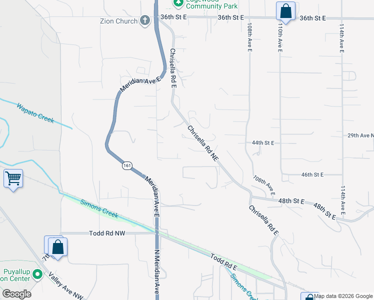 map of restaurants, bars, coffee shops, grocery stores, and more near 10313 45th Street East in Edgewood