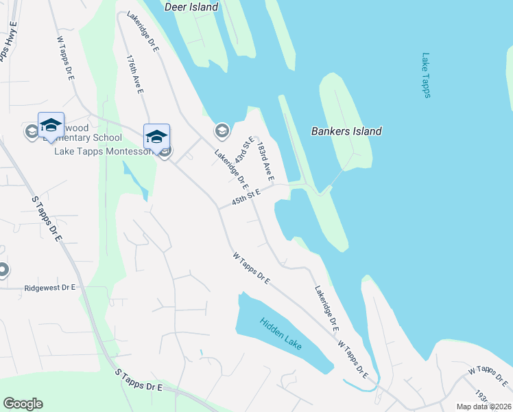 map of restaurants, bars, coffee shops, grocery stores, and more near 4509 Lakeridge Drive East in Lake Tapps