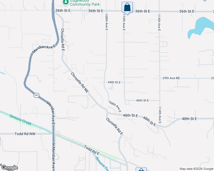 map of restaurants, bars, coffee shops, grocery stores, and more near 10814 44th Street East in Edgewood