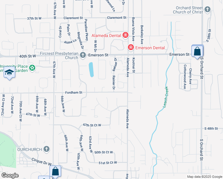 map of restaurants, bars, coffee shops, grocery stores, and more near 4407 61st Avenue West in Tacoma