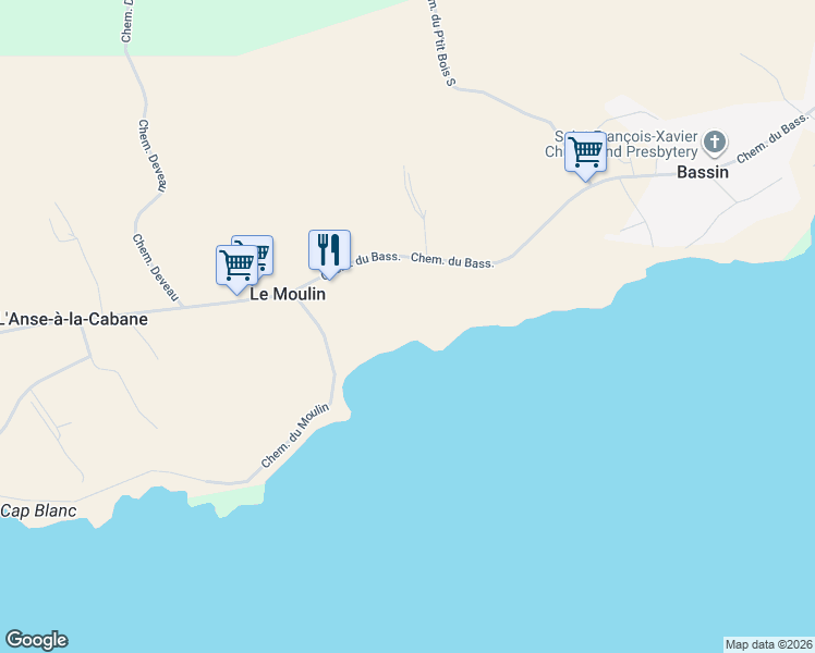 map of restaurants, bars, coffee shops, grocery stores, and more near 751 Chemin du Bassin in Gaspésie–Îles-de-la-Madeleine
