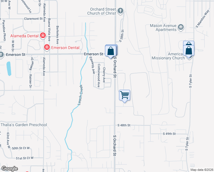 map of restaurants, bars, coffee shops, grocery stores, and more near 133 Wild Rose Street in Fircrest