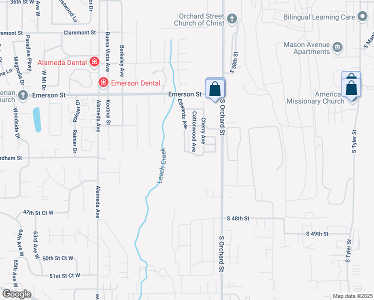 map of restaurants, bars, coffee shops, grocery stores, and more near 1520 Cottonwood Avenue in Fircrest