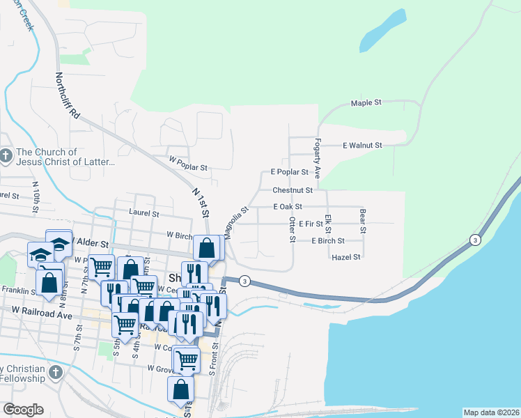 map of restaurants, bars, coffee shops, grocery stores, and more near 311 Chestnut Street in Shelton
