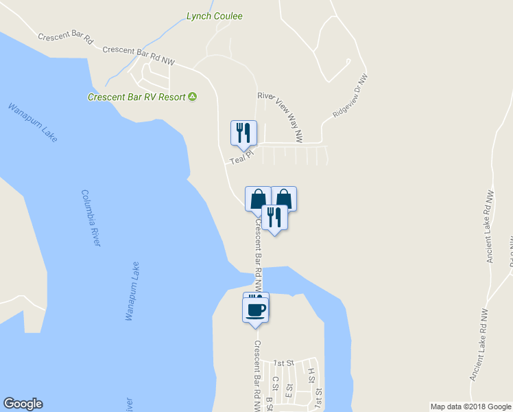 map of restaurants, bars, coffee shops, grocery stores, and more near 106 Sunshine Circle South in Mattawa
