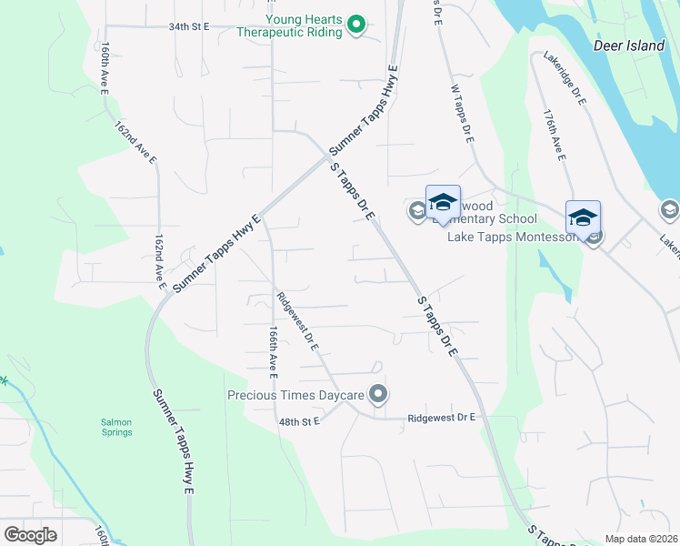 map of restaurants, bars, coffee shops, grocery stores, and more near 16815 43rd Street Court East in Lake Tapps