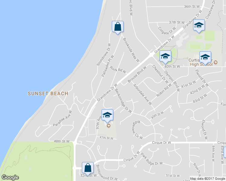 map of restaurants, bars, coffee shops, grocery stores, and more near 4204 Beckonridge Drive West in University Place
