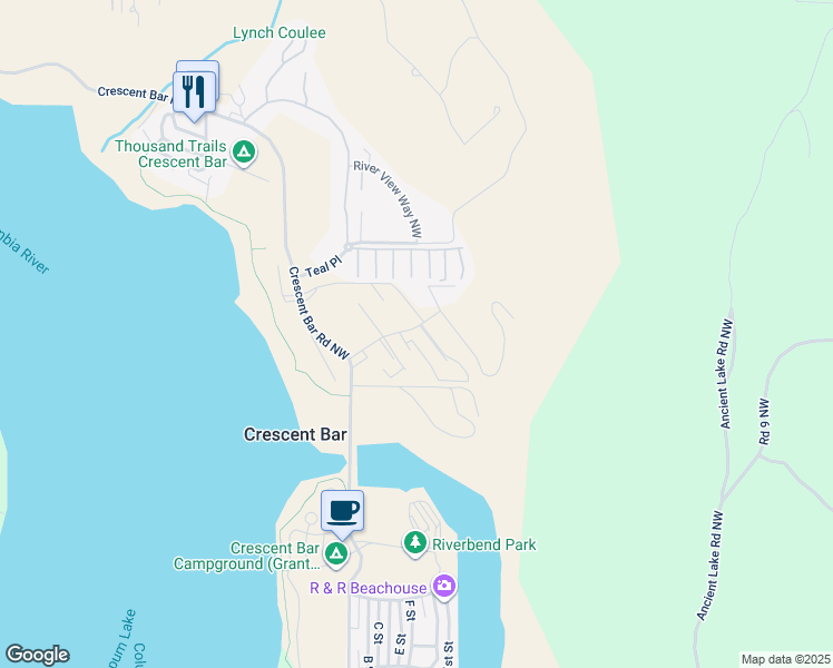 map of restaurants, bars, coffee shops, grocery stores, and more near 23427 Canopy Drive Northwest in Quincy