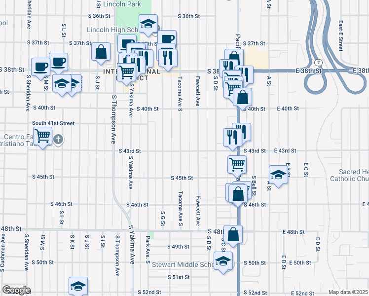 map of restaurants, bars, coffee shops, grocery stores, and more near 4065 Tacoma Avenue South in Tacoma