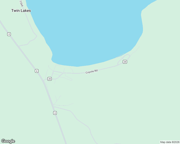 map of restaurants, bars, coffee shops, grocery stores, and more near Coyote Road in Twin Lakes