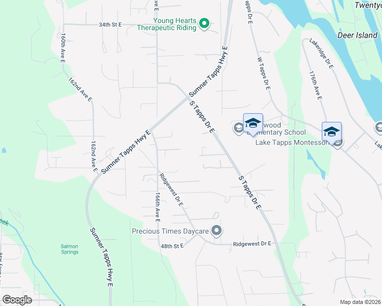 map of restaurants, bars, coffee shops, grocery stores, and more near 16815 43rd Street Court East in Lake Tapps