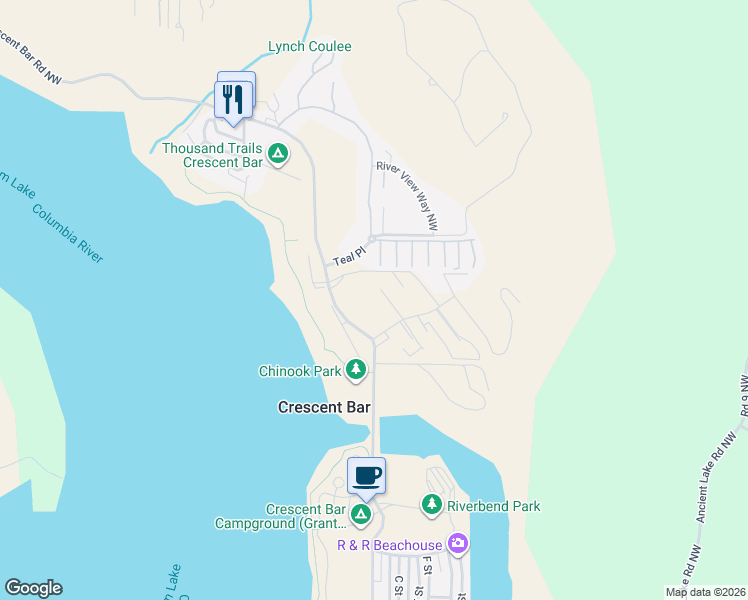 map of restaurants, bars, coffee shops, grocery stores, and more near 106 Sunshine Circle South in Mattawa