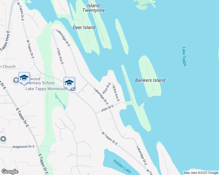 map of restaurants, bars, coffee shops, grocery stores, and more near 18202 43rd Street East in Lake Tapps
