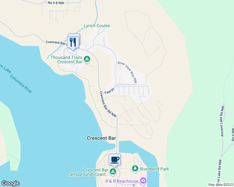 map of restaurants, bars, coffee shops, grocery stores, and more near 9108 Blue Heron Lane Northwest in Quincy