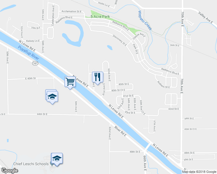 map of restaurants, bars, coffee shops, grocery stores, and more near 4016 62nd Ave E in Fife