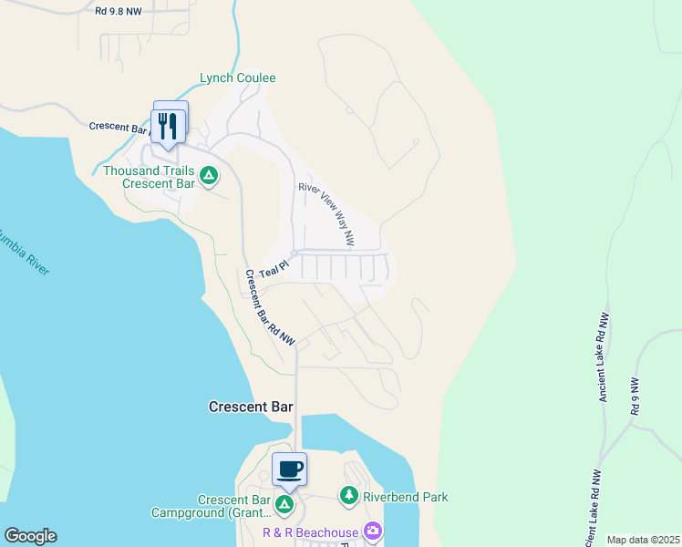 map of restaurants, bars, coffee shops, grocery stores, and more near 9108 Eagle Lane Northwest in Quincy