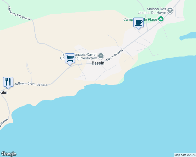 map of restaurants, bars, coffee shops, grocery stores, and more near 123 Chemin Sullivan in Bassin