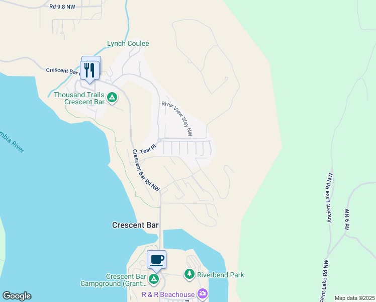 map of restaurants, bars, coffee shops, grocery stores, and more near 9108 Eagle Lane Northwest in Quincy