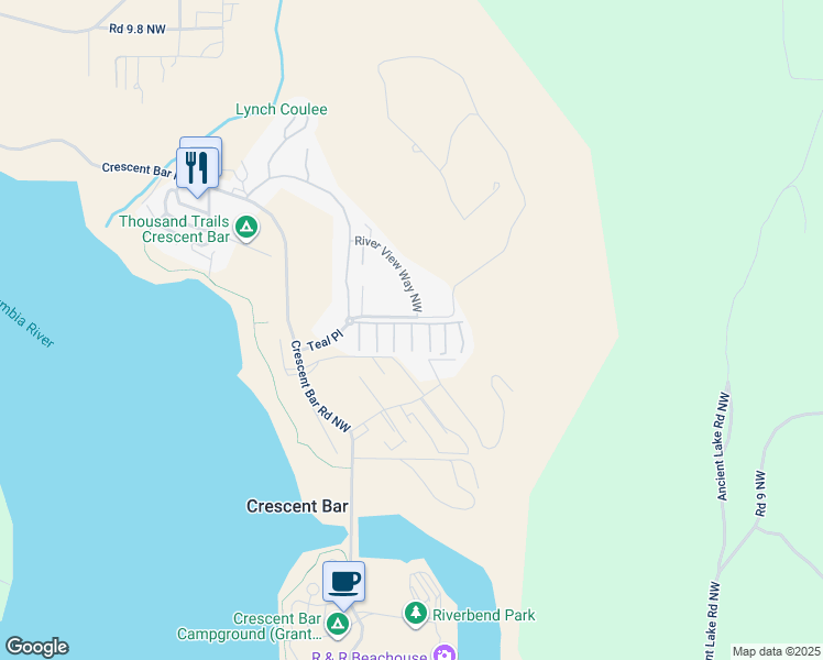 map of restaurants, bars, coffee shops, grocery stores, and more near 9108 Eagle Lane Northwest in Quincy