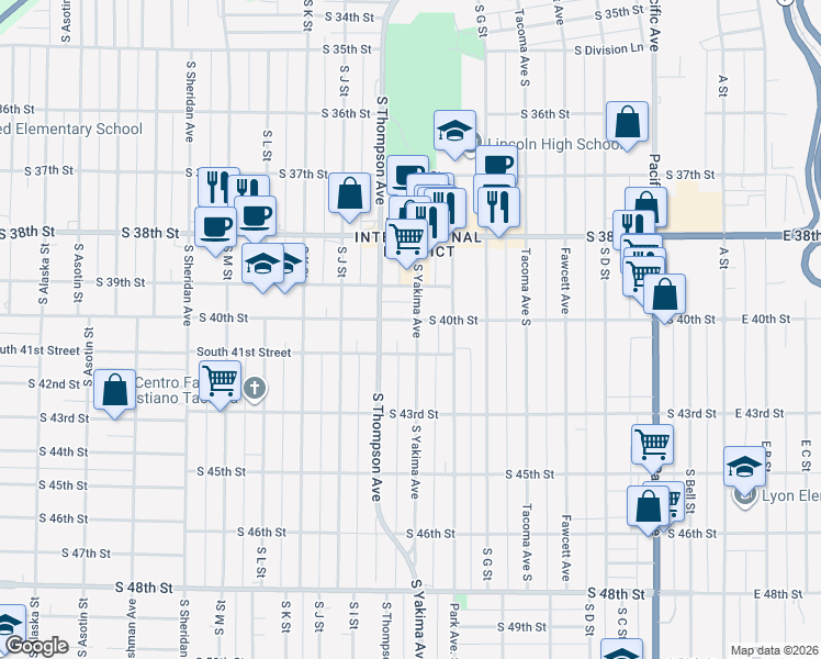 map of restaurants, bars, coffee shops, grocery stores, and more near 4022 South Yakima Avenue in Tacoma