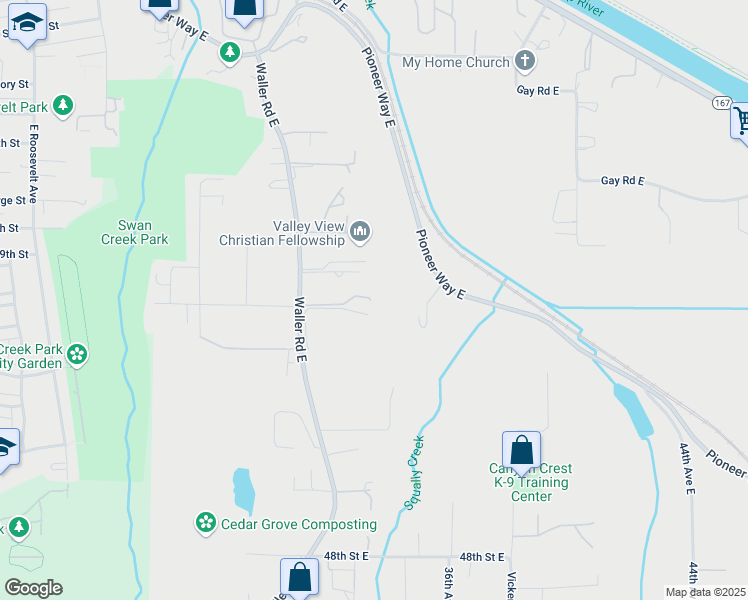 map of restaurants, bars, coffee shops, grocery stores, and more near 3538 Pioneer Way East in Tacoma