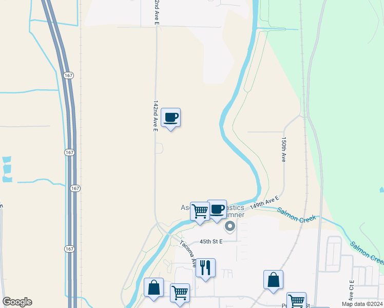 map of restaurants, bars, coffee shops, grocery stores, and more near 4095 142nd Avenue East in Sumner