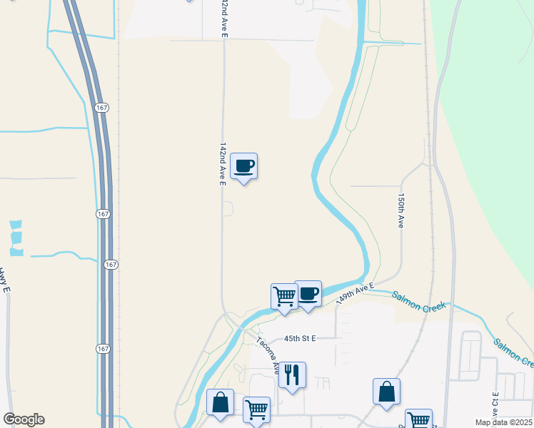 map of restaurants, bars, coffee shops, grocery stores, and more near 4095 142nd Avenue East in Sumner