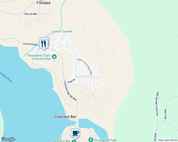 map of restaurants, bars, coffee shops, grocery stores, and more near 9210 River View Way Northwest in Quincy