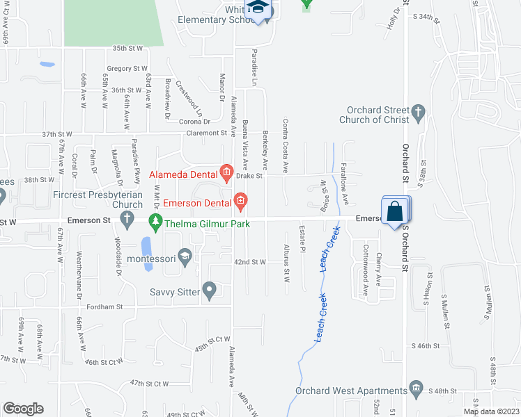 map of restaurants, bars, coffee shops, grocery stores, and more near 1332 Berkeley Avenue in Fircrest