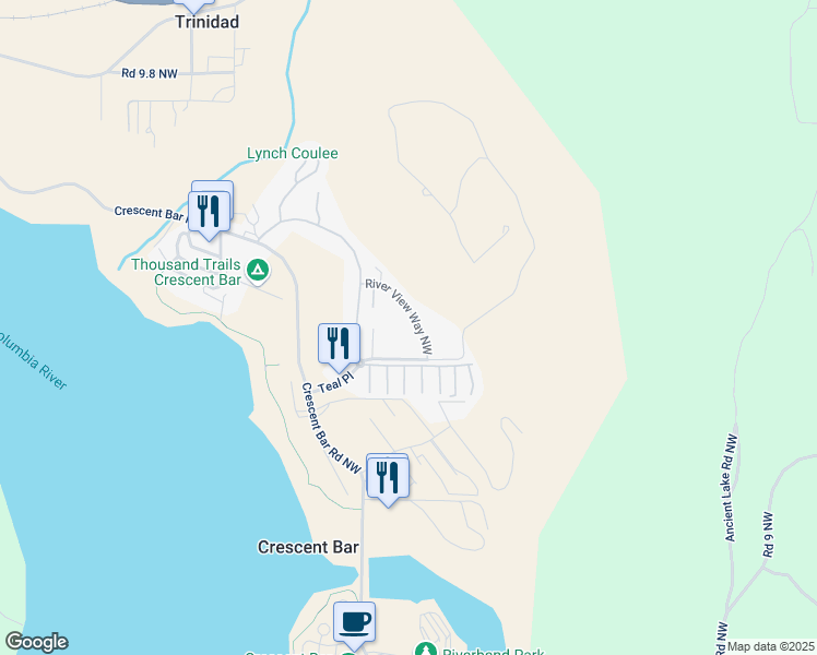 map of restaurants, bars, coffee shops, grocery stores, and more near 9210 River View Way Northwest in Quincy