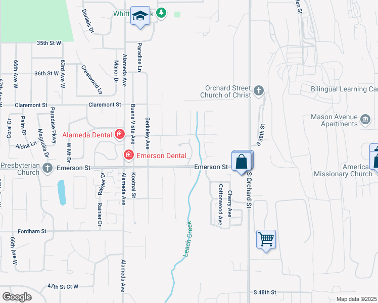 map of restaurants, bars, coffee shops, grocery stores, and more near 1346 Boise Street in Fircrest