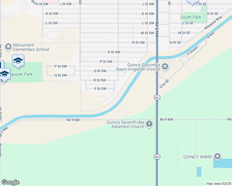 map of restaurants, bars, coffee shops, grocery stores, and more near 1912 4th Avenue Southwest in Quincy