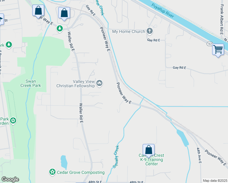 map of restaurants, bars, coffee shops, grocery stores, and more near 3538 Pioneer Way East in Tacoma