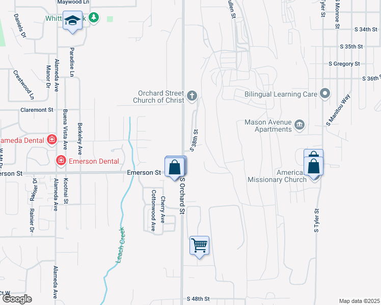 map of restaurants, bars, coffee shops, grocery stores, and more near 3925 South Orchard Street in Tacoma