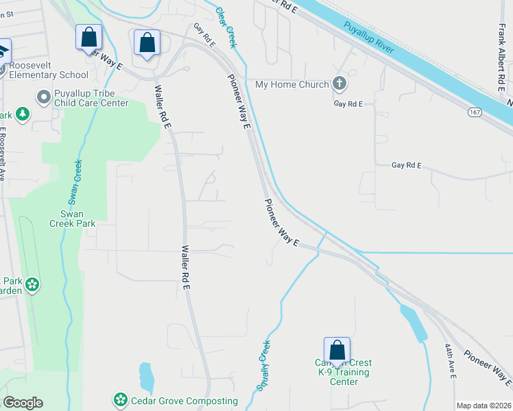 map of restaurants, bars, coffee shops, grocery stores, and more near 3516 Pioneer Way East in Tacoma
