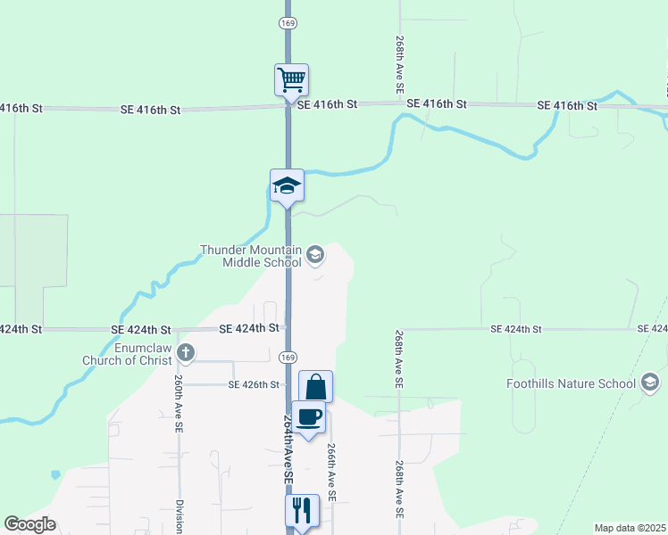 map of restaurants, bars, coffee shops, grocery stores, and more near 42018 264th Avenue Southeast in Enumclaw