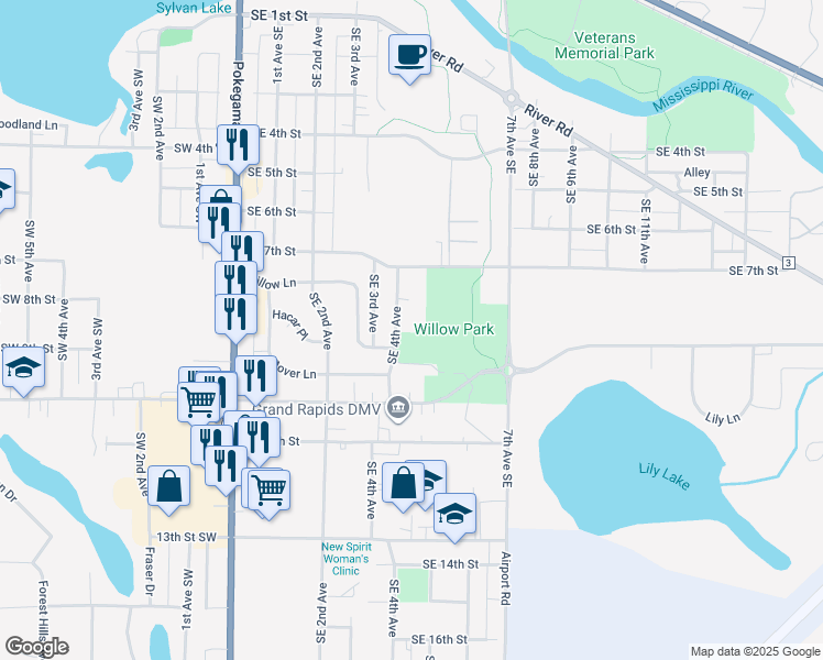 map of restaurants, bars, coffee shops, grocery stores, and more near 730 Southeast 4th Avenue in Grand Rapids