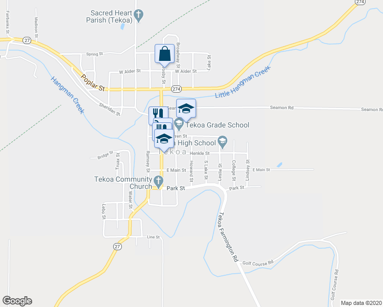 map of restaurants, bars, coffee shops, grocery stores, and more near Howard Street in Tekoa