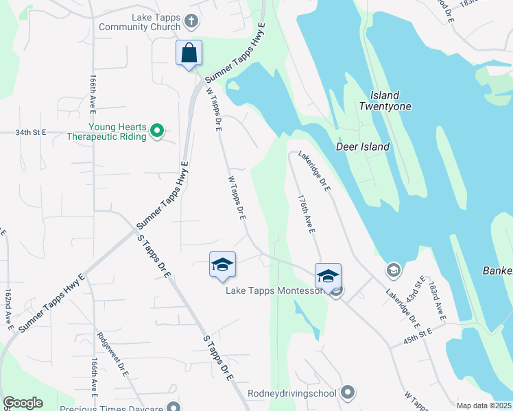 map of restaurants, bars, coffee shops, grocery stores, and more near 3715 West Tapps Drive East in Lake Tapps
