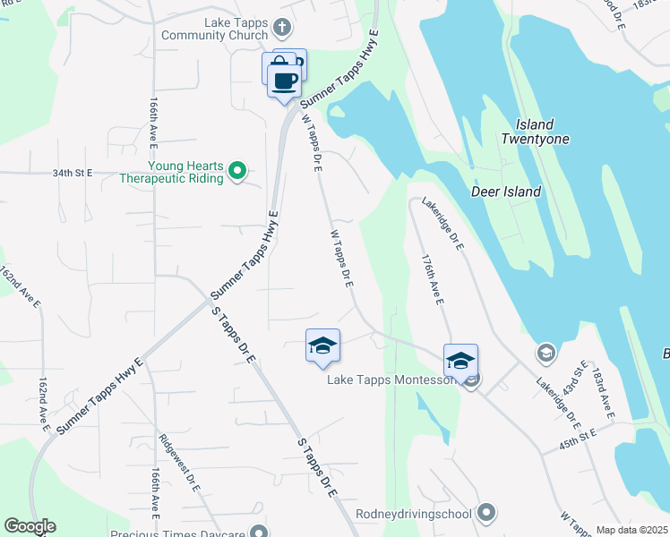 map of restaurants, bars, coffee shops, grocery stores, and more near 3715 West Tapps Drive East in Lake Tapps