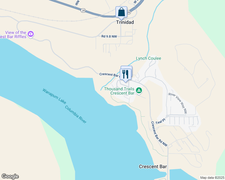 map of restaurants, bars, coffee shops, grocery stores, and more near 23943 Crescent Bay Drive Northwest in Quincy