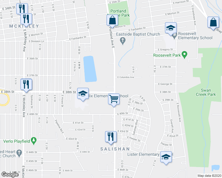 map of restaurants, bars, coffee shops, grocery stores, and more near in Tacoma