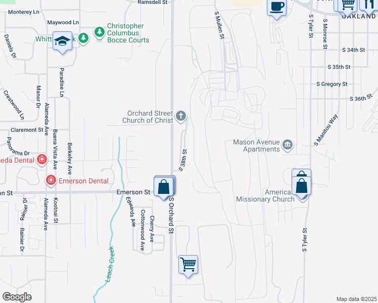 map of restaurants, bars, coffee shops, grocery stores, and more near 3719 South Orchard Street in Tacoma