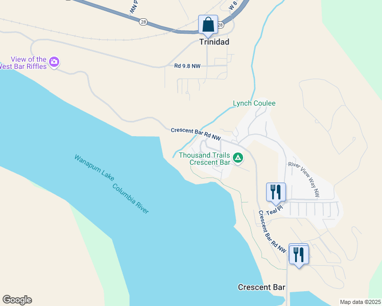 map of restaurants, bars, coffee shops, grocery stores, and more near 23943 Crescent Bay Drive Northwest in Quincy