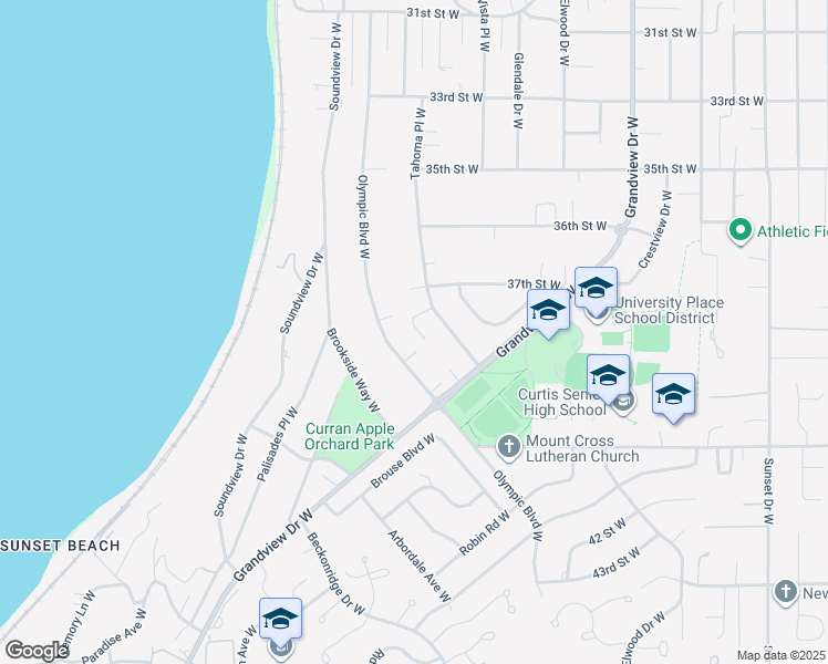 map of restaurants, bars, coffee shops, grocery stores, and more near 3660 Tahoma Place West in University Place