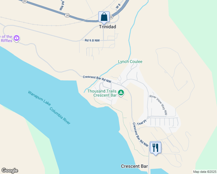 map of restaurants, bars, coffee shops, grocery stores, and more near 23758 Crescent Bay Drive Northwest in Quincy