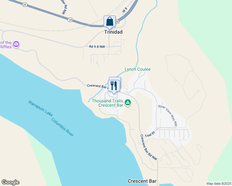 map of restaurants, bars, coffee shops, grocery stores, and more near 23758 Crescent Bay Drive Northwest in Quincy