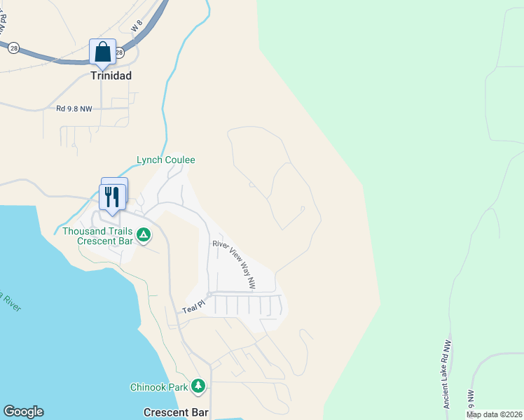 map of restaurants, bars, coffee shops, grocery stores, and more near 9725 Ridgeview Drive Northwest in Quincy