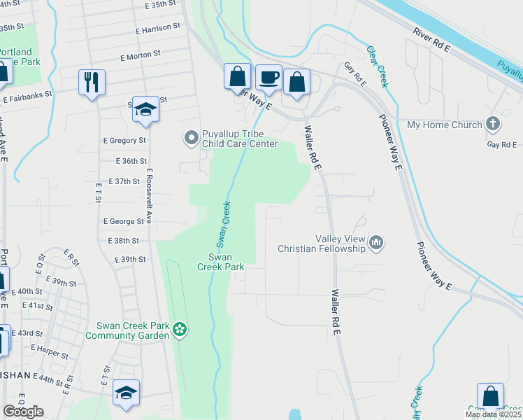 map of restaurants, bars, coffee shops, grocery stores, and more near 3604 28th Avenue East in Tacoma